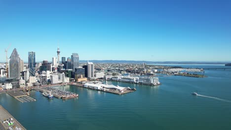 Waterfront-Skyline-And-Port-Terminals-At-Auckland-Harbour-In-Northcote-Point,-Auckland,-North-Island,-New-Zealand