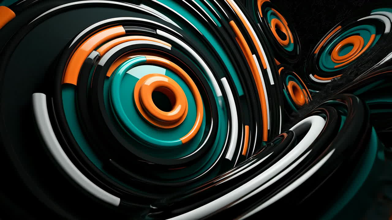 Abstract colorful swirls. Teal and orange circular shapes swirl in a dynamic design, creating an eye-catching effect