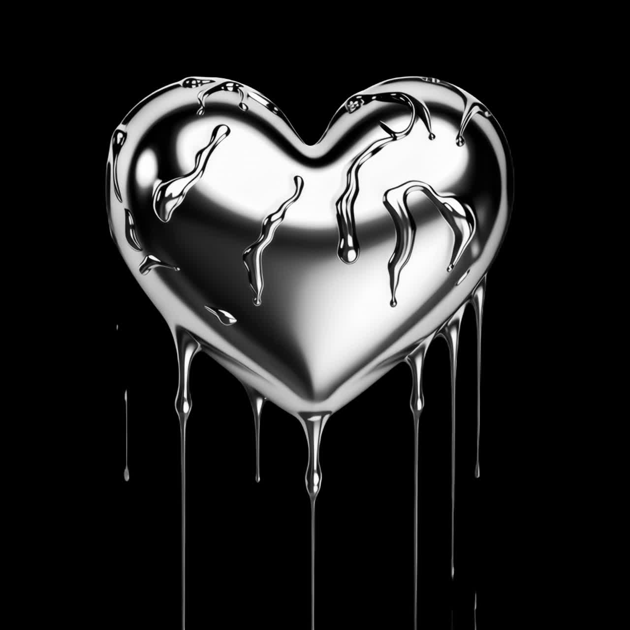 Dripping metallic heart art animation isolated asset, transparent 4K video, alpha channel, ProRes