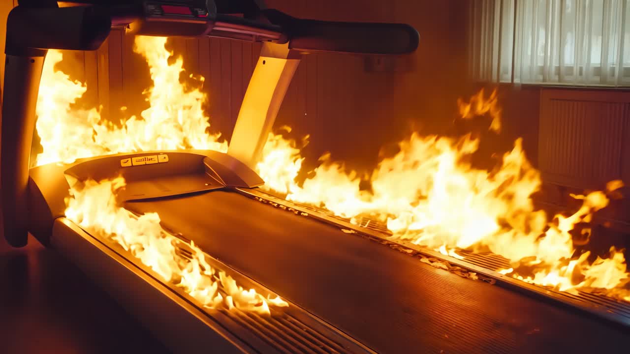 беговая дорожка на огне в тренажерном зале с окном на заднем плане