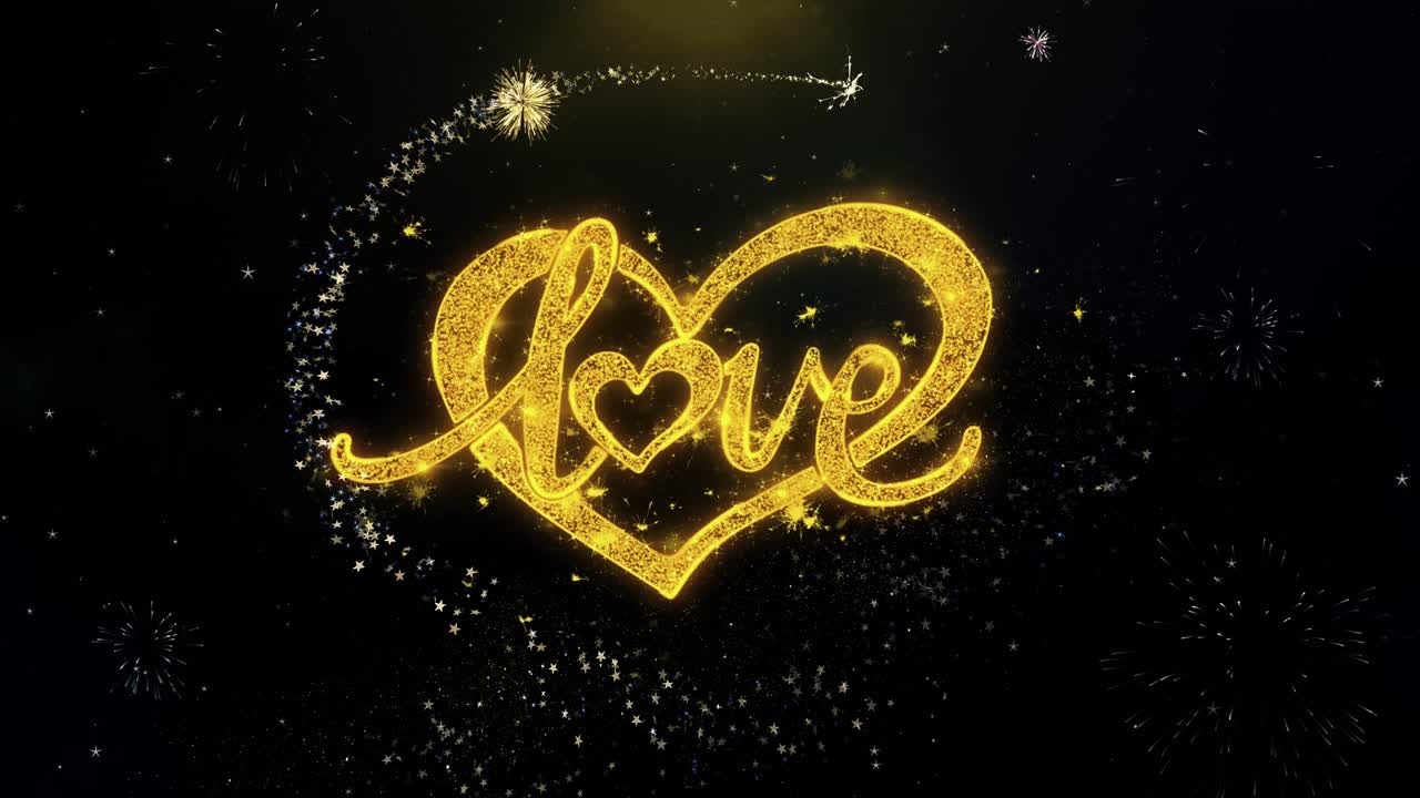 Golden Love Heart with Fireworks