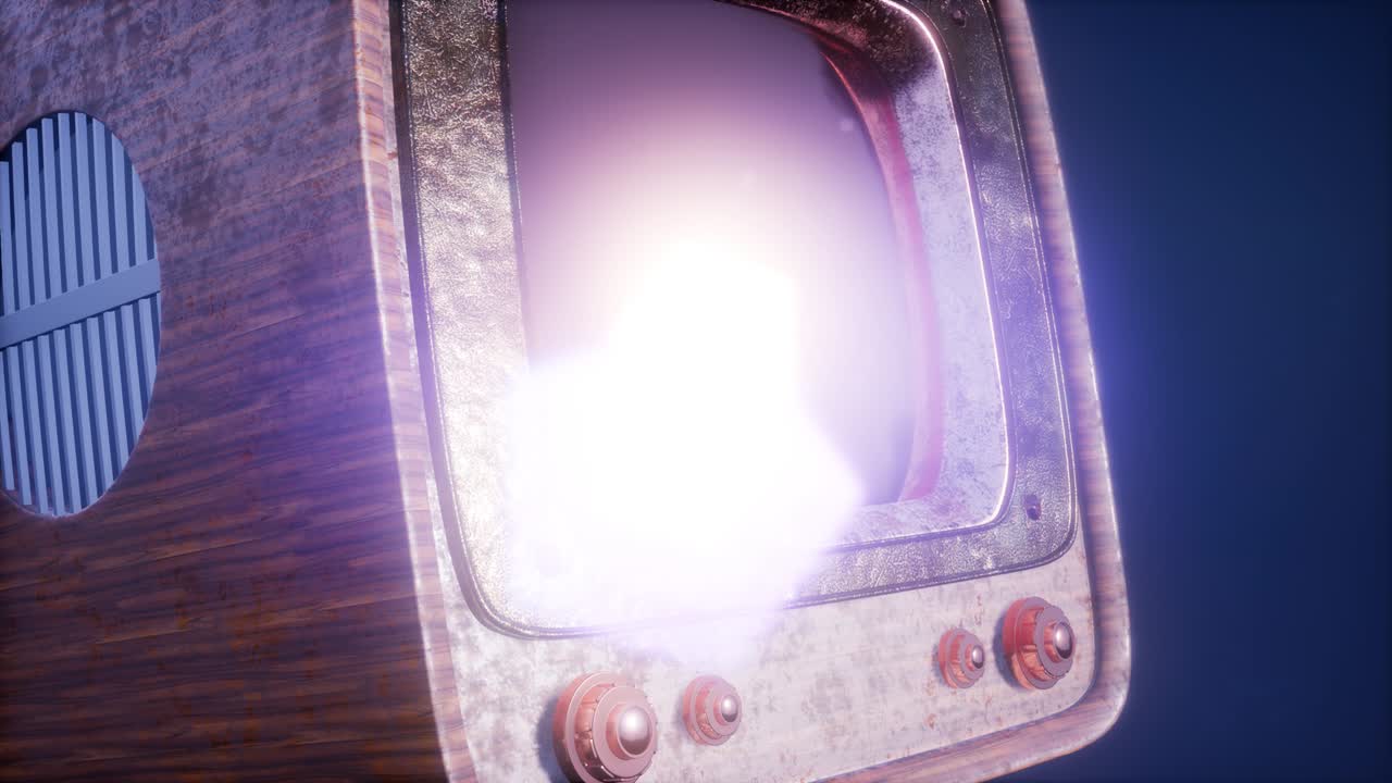 빛과 함께 파란 하늘 배경에 레트로 tv