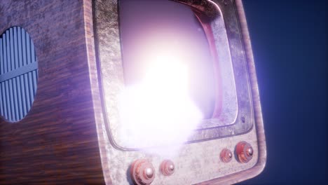 tv retro en fondo de cielo azul con luz