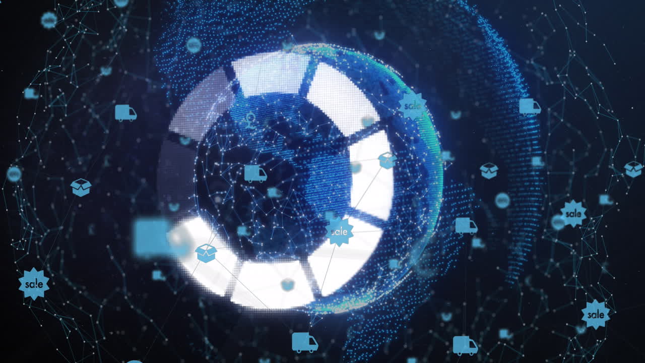 로딩 서클 아이콘과 전 세계 아이콘과의 연결 네트워크의 애니메이션