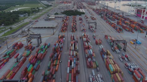 Aerial-establishing-shot-of-large-shipping-port-in-La-Porte,-Texas