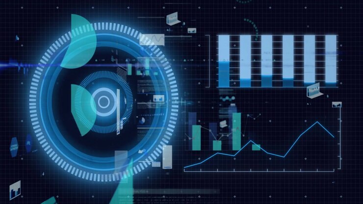 Grensesnitt for digital datavisualisering med animerte diagrammer og grafer