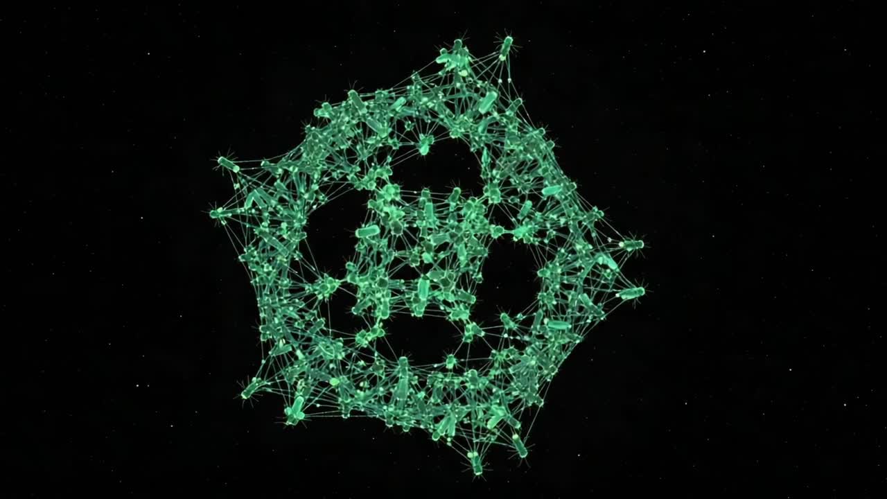 A captivating portrayal of a complex green network structure, symbolizing interconnectedness and intricate patterns within a digital universe, set against a dark, contrasting background