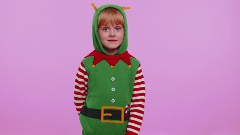 confused girl in christmas costume feeling embarrassed about ambiguous question having doubt no idea