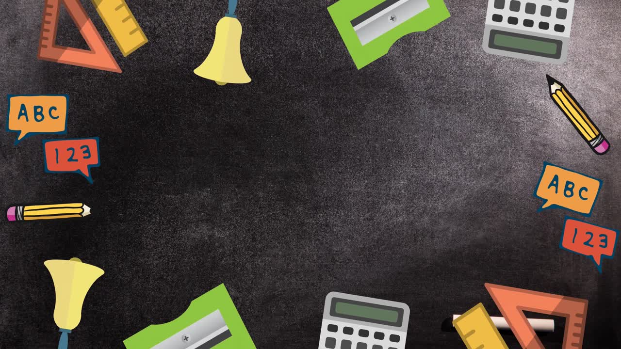 학교 물건 아이콘의 애니메이션이 배 위로 움직입니다.