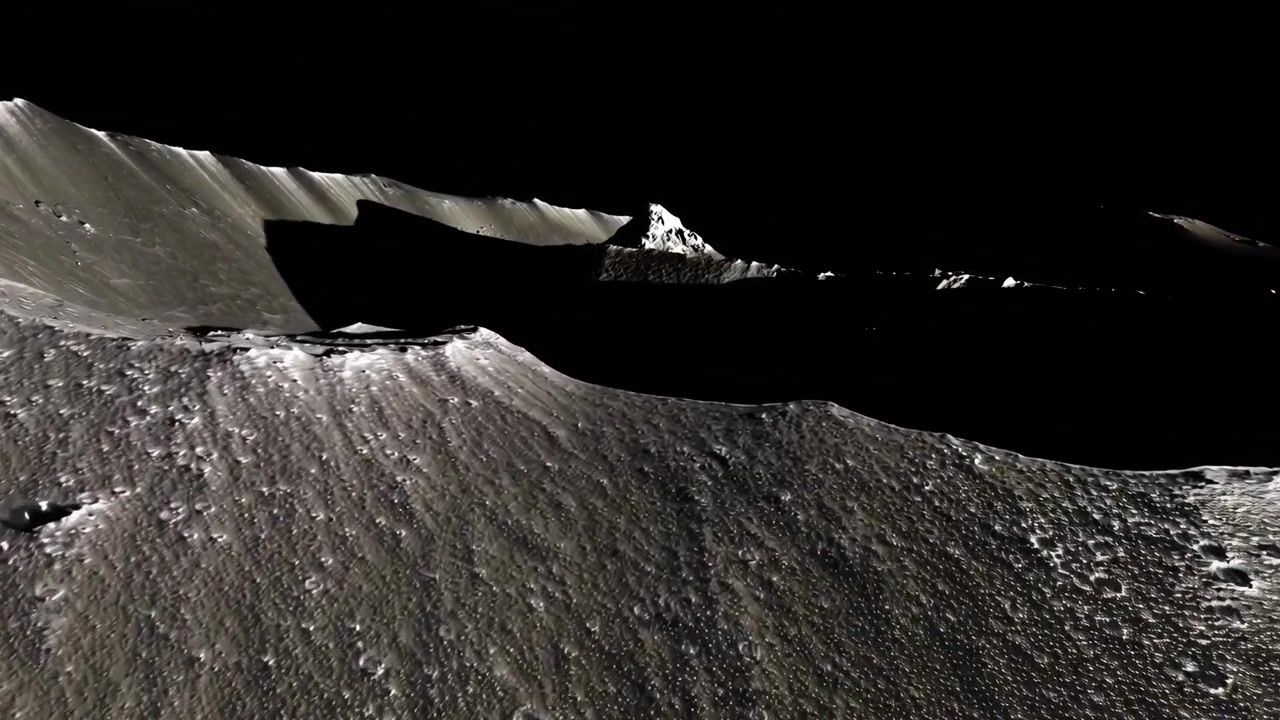 Cinematic View of Lunar Surface with Craters and Mountains
