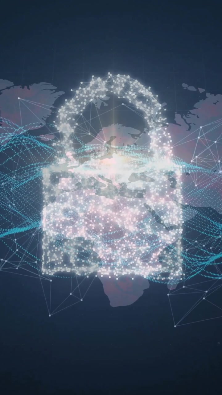 Digital padlock and network connections animation over world map background