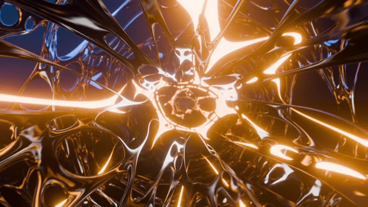 Sfondo animato 3D di tunnel astratto in loop continuo con effetti di luce al neon.