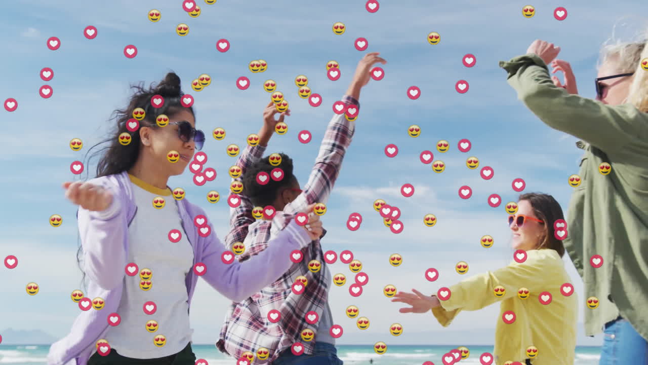 다양한 친구들이 춤을 추는 미디어 아이콘의 애니메이션