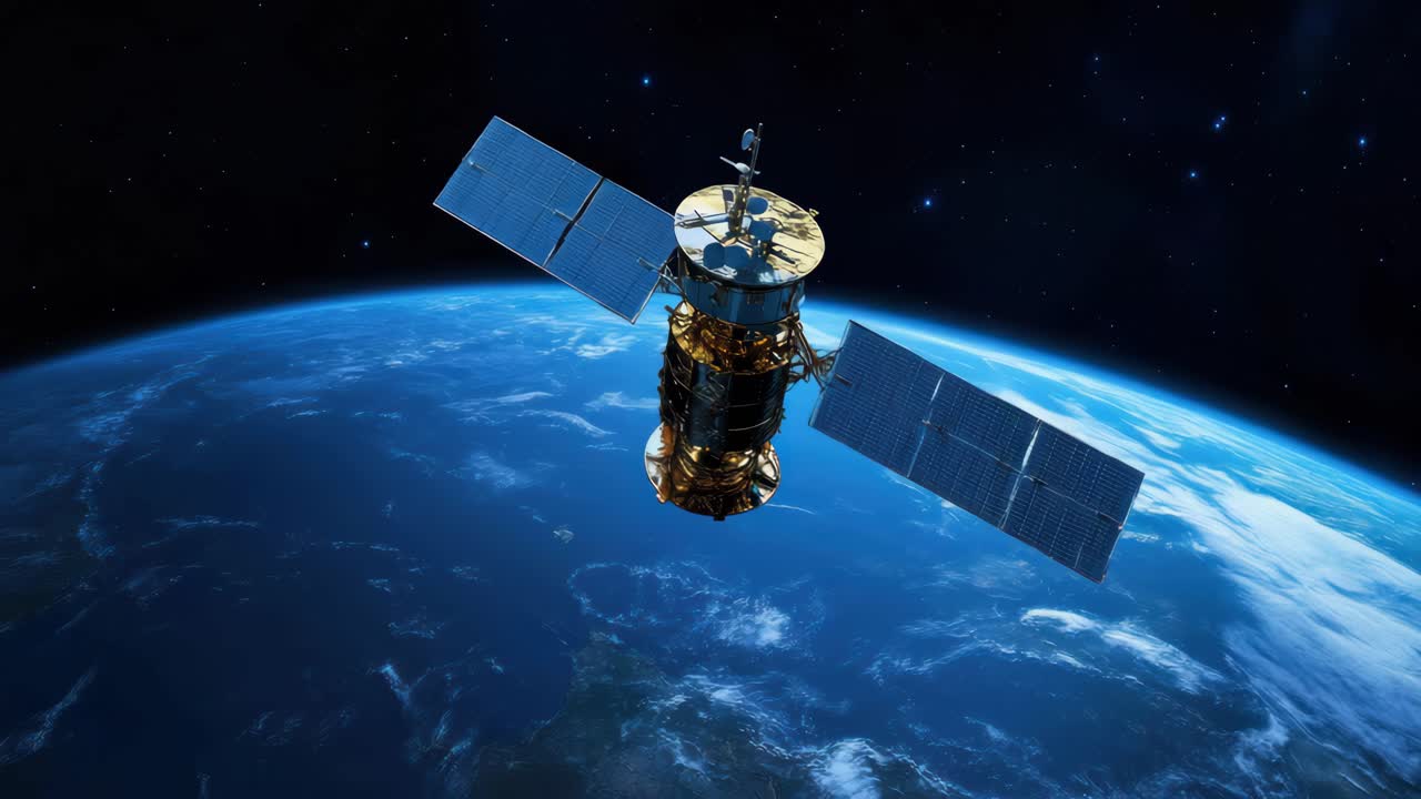 A satellite orbits Earth, captured from a high-angle view