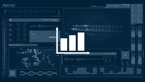 animation of graph and data processing on screen over dark background