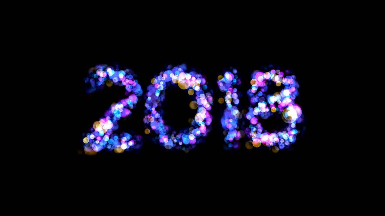 4K animation looping New Year greeting number 2018 bokeh light glowing in the black background