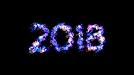 animación 4k en bucle número de saludos de año nuevo 2018 luz bokeh brillando en el fondo negro