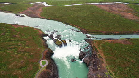 Beautiful-Godafoss-Waterfall-of-North-Iceland--aerial