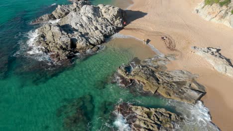 costa brava beach, aerial drone, paradise, turquoise green - lloret de mar mediterranean - spain