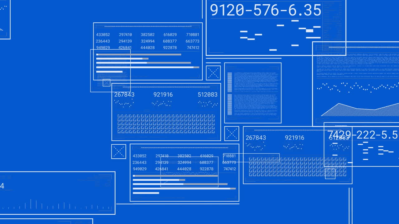 Animation of interfaces with data processing against blue background