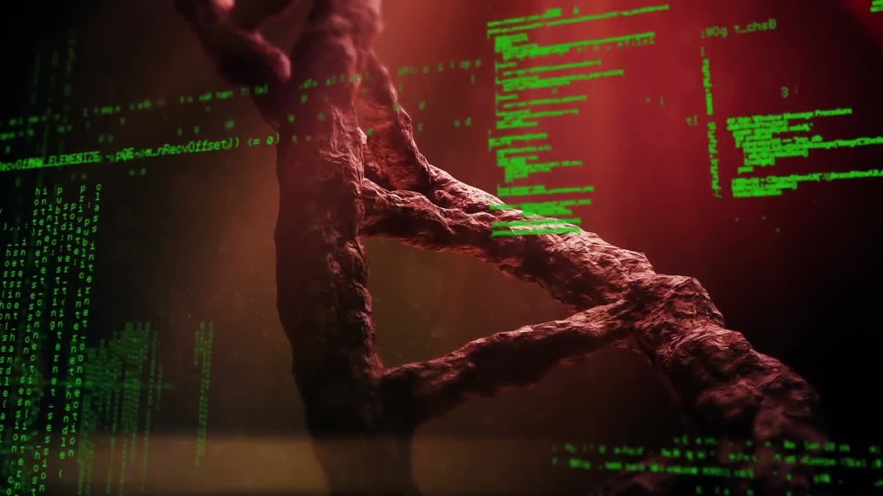 animación del hilado de cadenas de adn y procesamiento de datos médicos