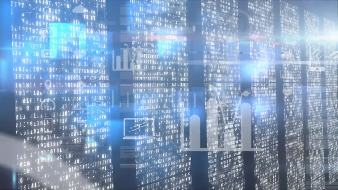 Animation of data processing over computer servers in background