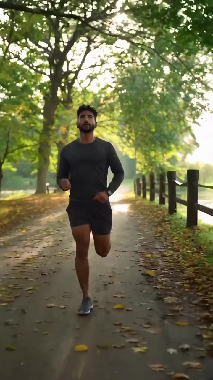 Giovane uomo che fa jogging su un sentiero in un parco
