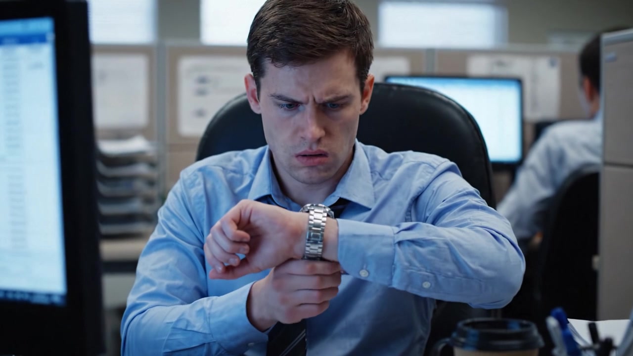 A Focused Worker in a Busy Office Environment, Deep in Thought While Analyzing Data on the Computer, Showcasing the Challenges of Corporate Life and Office Dynamics