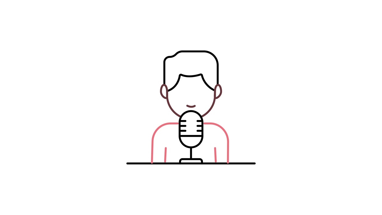 Disegno animato a linee di una persona che parla in un microfono