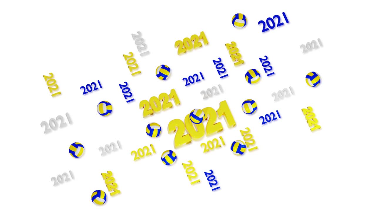 muchos diseños de voleibol de playa 2021 con bolas y reflejos en movimiento en bucle