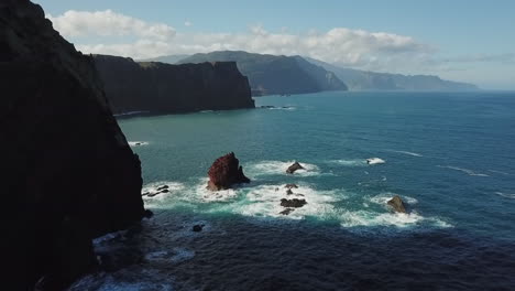 drone shot over the waves of madeira