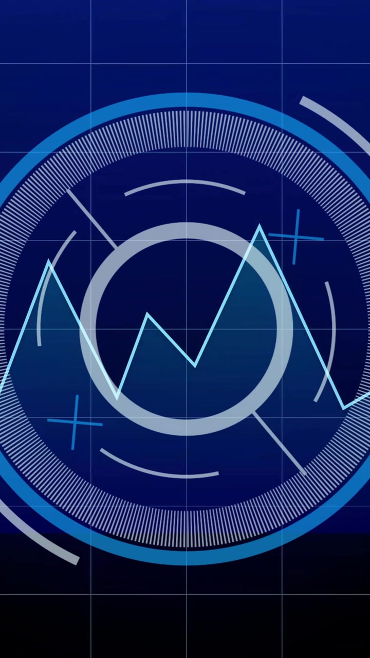 Financial data analysis animation with fluctuating graph and circular interface