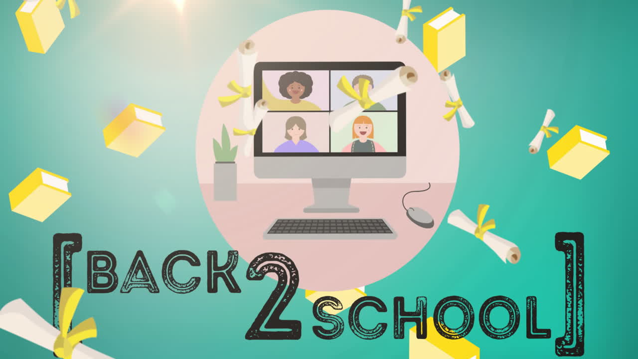 Animation of back to school text on green background