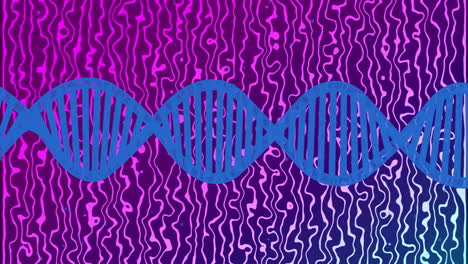 animación de cadena de adn sobre líneas onduladas abstractas de fondo