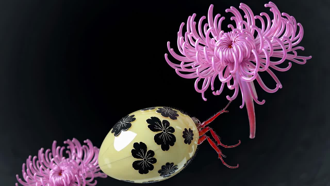 Beautiful Pink Chrysanthemum and Decorated Beetle