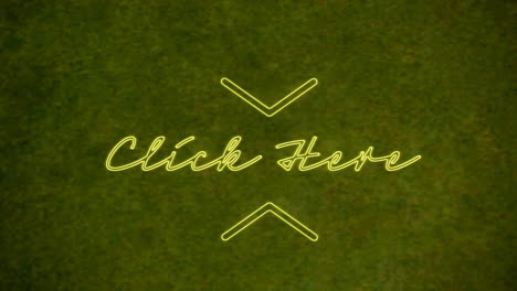 animación de texto de neón amarillo, haga clic aquí, sobre fondo verde