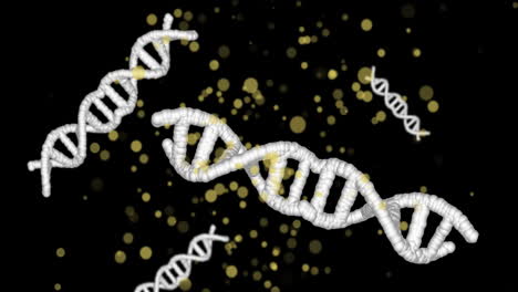 animación de cadenas de adn sobre puntos en movimiento