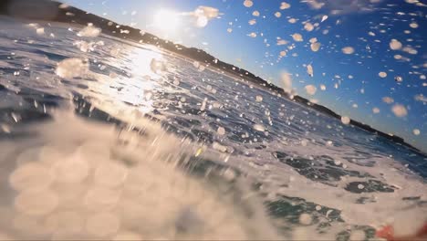 pov man surfing ocean wave, extreme sport