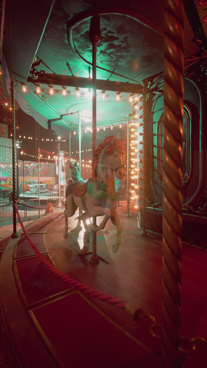 A carousel horse at night