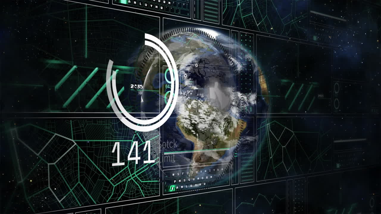 Animation of data processing with connections over globe