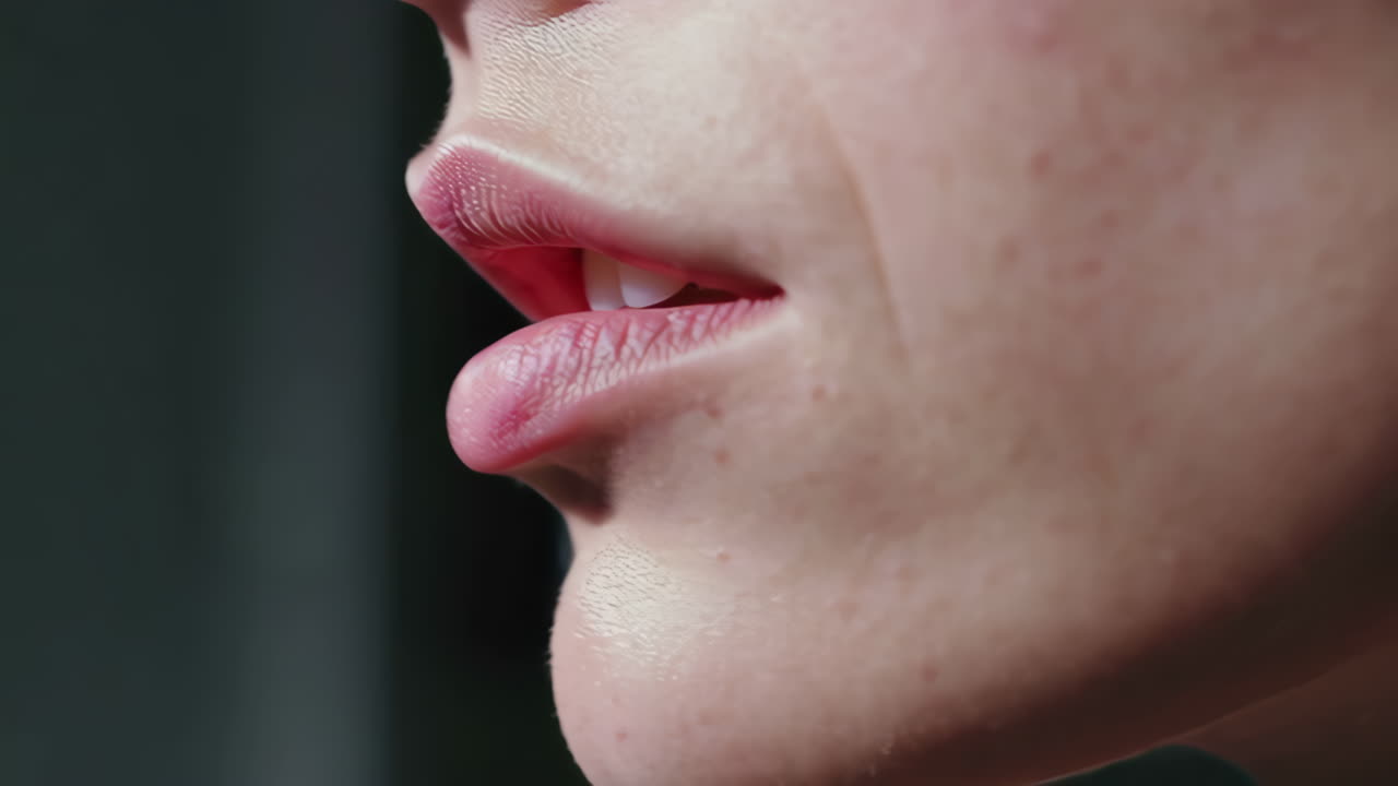 Close-up of a woman's profile with open mouth