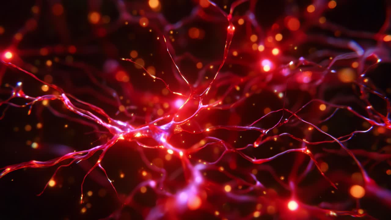 A mesmerizing view into the neural networks illuminating the dynamic interactions of neurons with brilliant lights and intricate patterns in vibrant colors