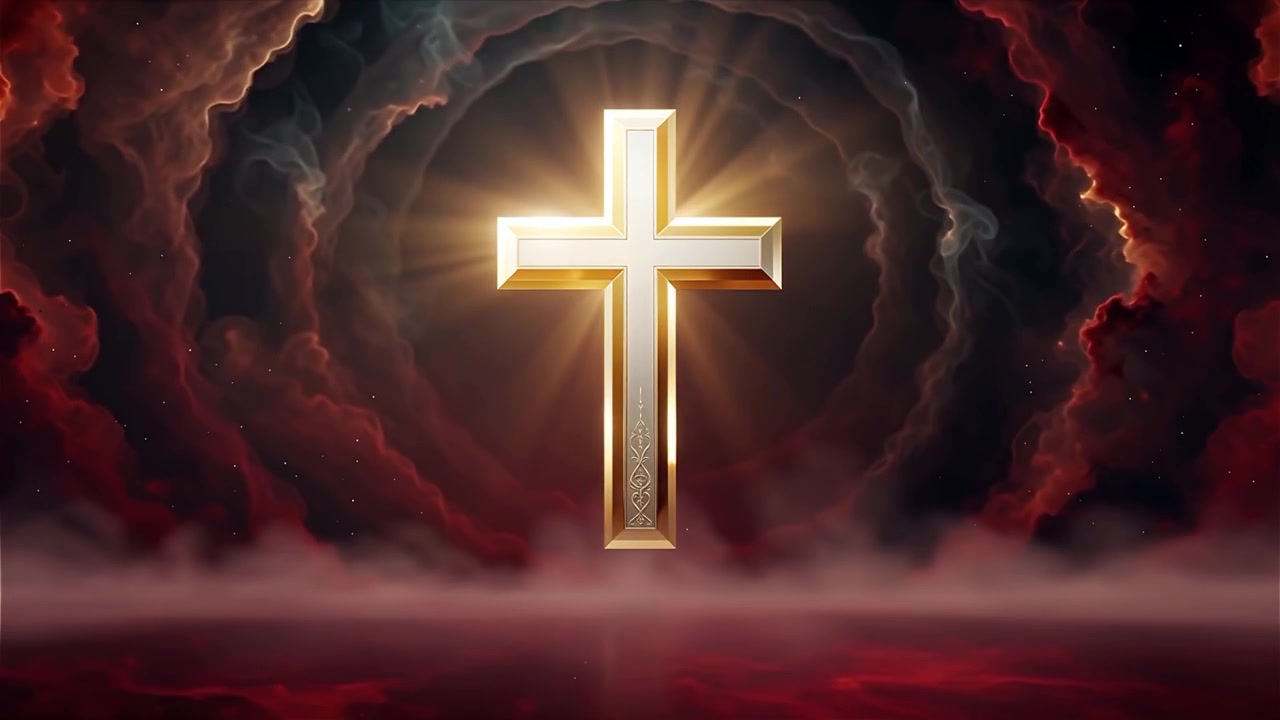 Croce Cristiana Luce Celestiale Sfondo per il Culto.