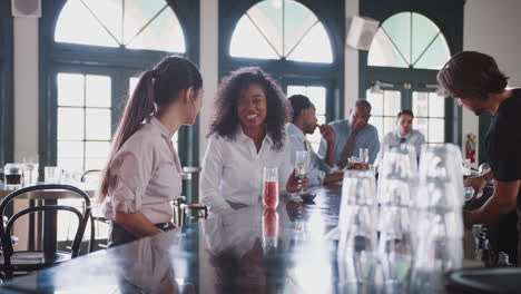 Zwei-Geschäftsfrauen-Treffen-Sich-Zu-After-Work-Drinks-In-Der-Bar