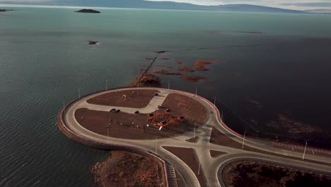 drone shots of el calafate in argentina, at the end of the day, movement of drone and cars