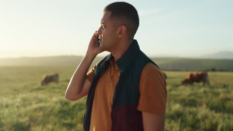 agricultura, granja y agricultor llamadas telefónicas hablando