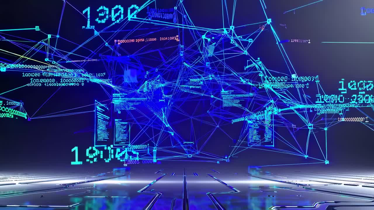 Futuristic video concept with digital networks and data streams