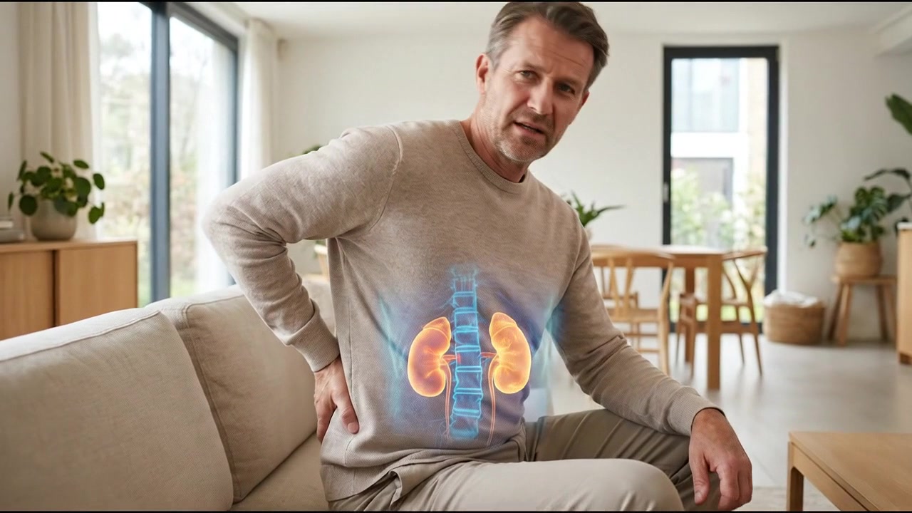 Man Experiencing Kidney Pain with Anatomical Visualization