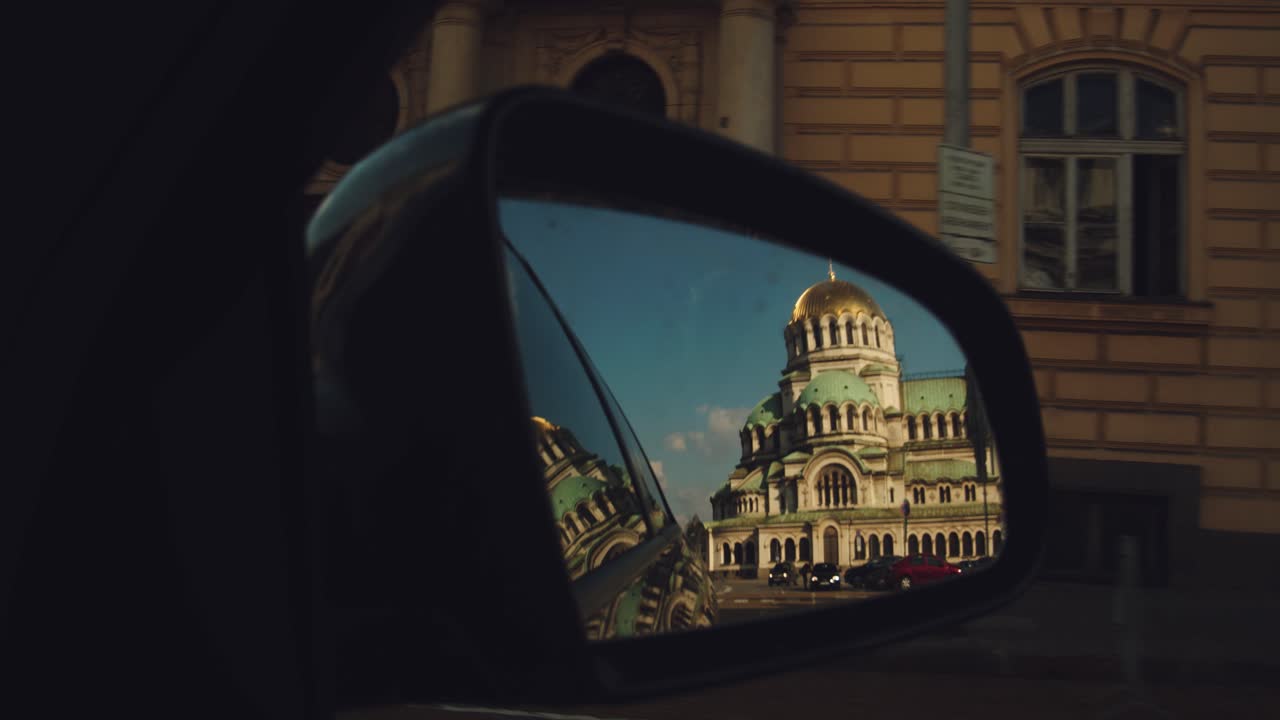 aleksandur nevski shot from a car by mirror