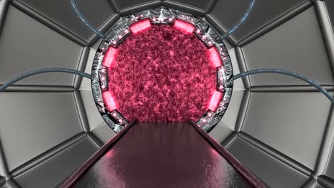 vista panorámica de la escena del paisaje de la estación. fondo abstracto 3d de corredor de ciencia ficción con portal. tecnología futurista abstracto vj sin costuras para títulos tecnológicos y fondo.